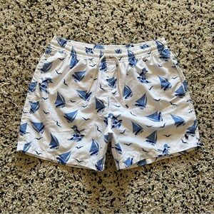 Polo by Ralph Lauren White Swim Trunks with Blue Sailboat Print